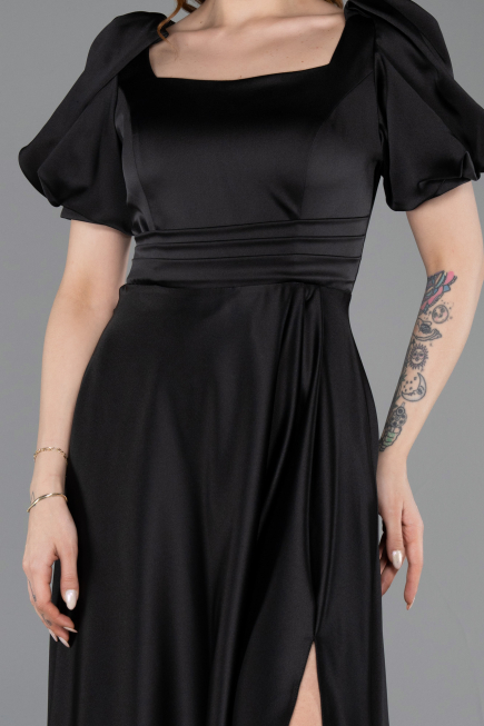 Abendkleid Lang Satin Schwarz ABU6005