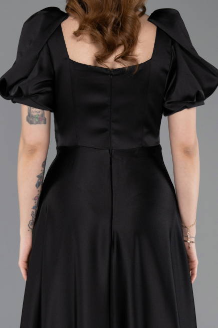 Abendkleid Lang Satin Schwarz ABU6005