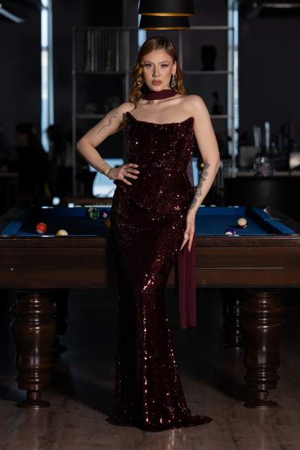 Abendkleid im Meerjungfrau-Stil Lang Weinrot ABU5721