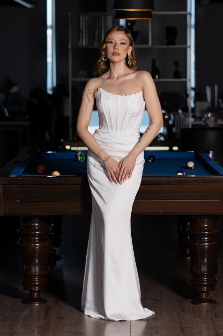 Abendkleid Lang Satin Weiß ABU6000