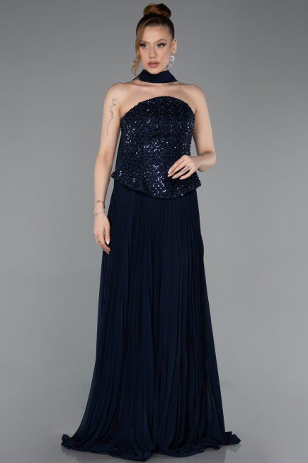 Abendkleid Lang Chiffon Marineblau ABU6011