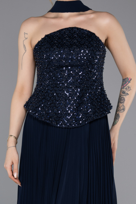 Abendkleid Lang Chiffon Marineblau ABU6011