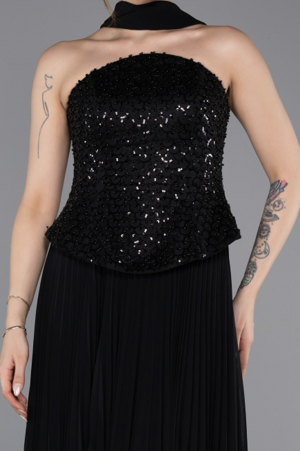 Abendkleid Lang Chiffon Schwarz ABU6011