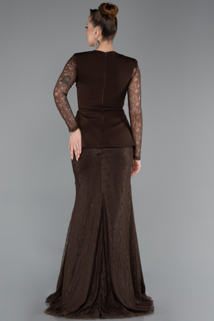Abendkleid Lang Spitze Braun ABU6014