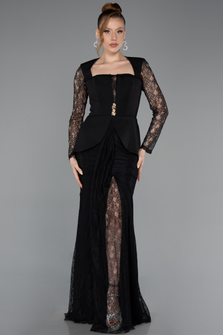 Abendkleid Lang Spitze Schwarz ABU6014