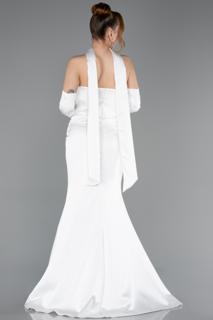 Abendkleid Lang Satin Weiß ABU5944