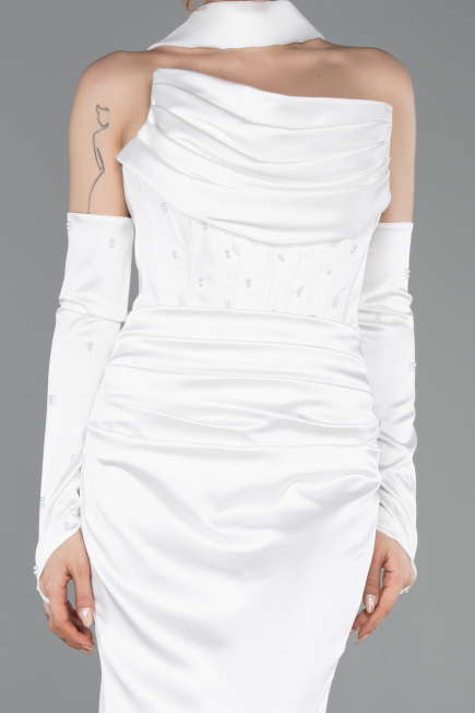 Abendkleid Lang Satin Weiß ABU5944