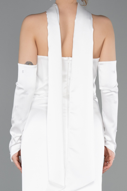 Abendkleid Lang Satin Weiß ABU5944
