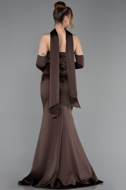 Abendkleid Lang Satin Braun ABU5944