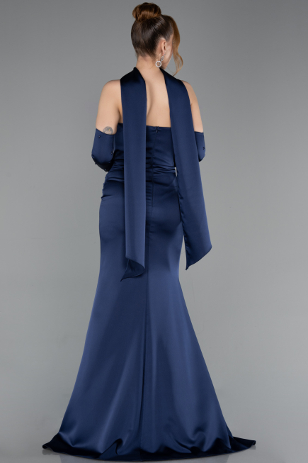 Abendkleid Lang Satin Marineblau ABU5944