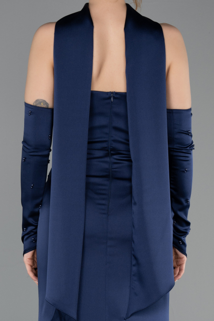 Abendkleid Lang Satin Marineblau ABU5944