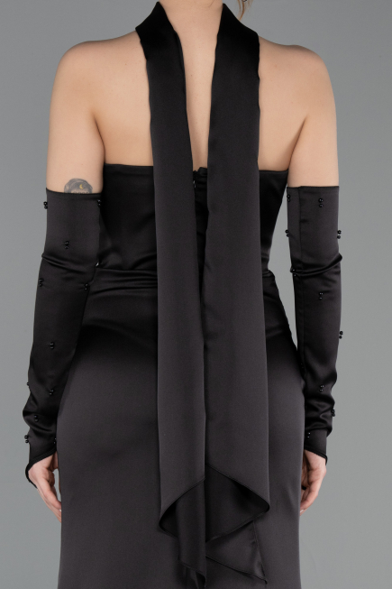 Abendkleid Lang Satin Schwarz ABU5944