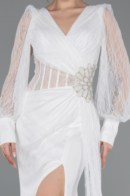 Standesamtkleid Lang Spitze Weiß ABU6016