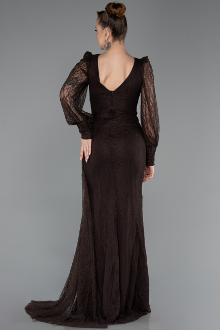 Standesamtkleid Lang Spitze Braun ABU6016