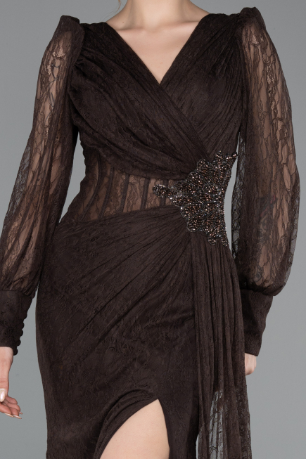 Standesamtkleid Lang Spitze Braun ABU6016