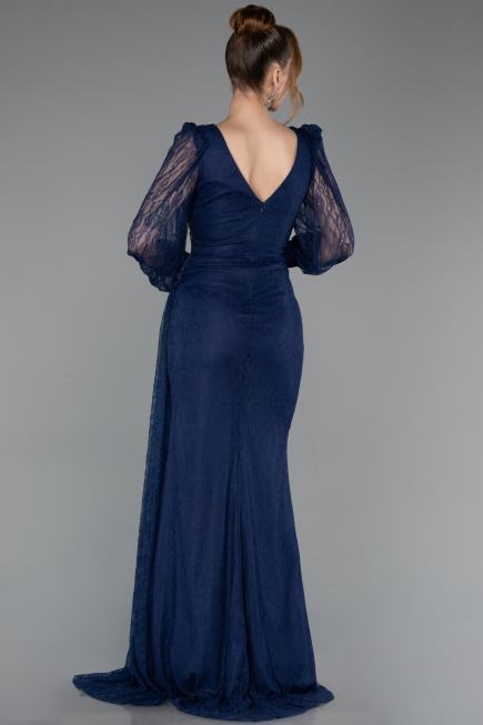 Standesamtkleid Lang Spitze Marineblau ABU6016