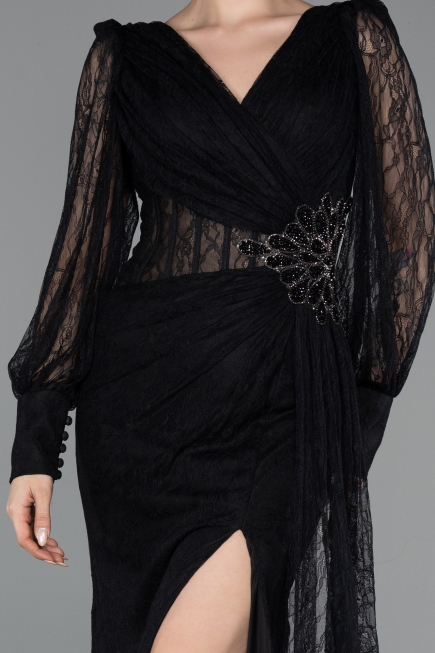 Standesamtkleid Lang Spitze Schwarz ABU6016