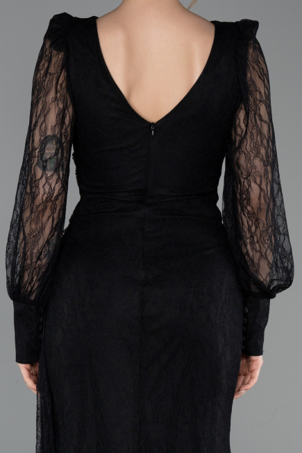 Standesamtkleid Lang Spitze Schwarz ABU6016