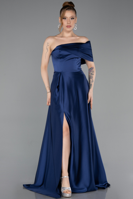 Abendkleid Lang Satin Marineblau ABU6019