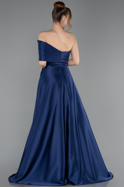 Abendkleid Lang Satin Marineblau ABU6019