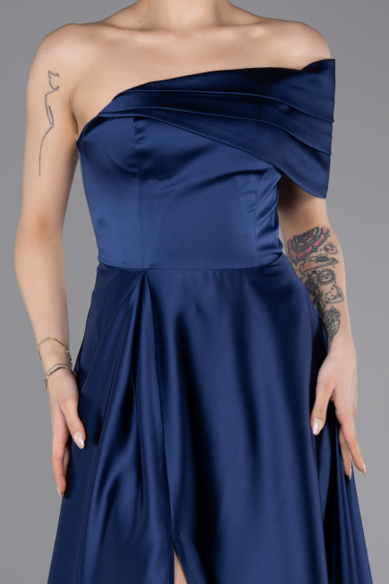 Abendkleid Lang Satin Marineblau ABU6019