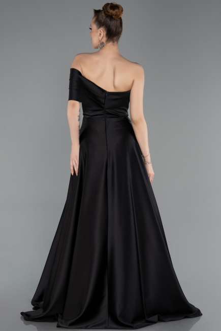 Abendkleid Lang Satin Schwarz ABU6019