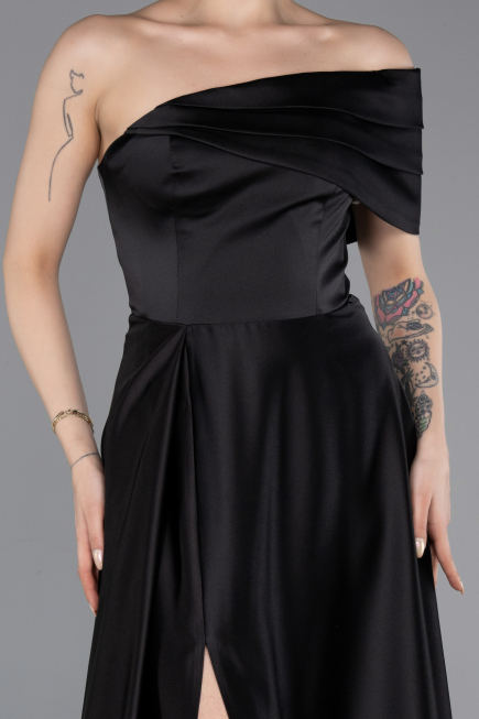 Abendkleid Lang Satin Schwarz ABU6019