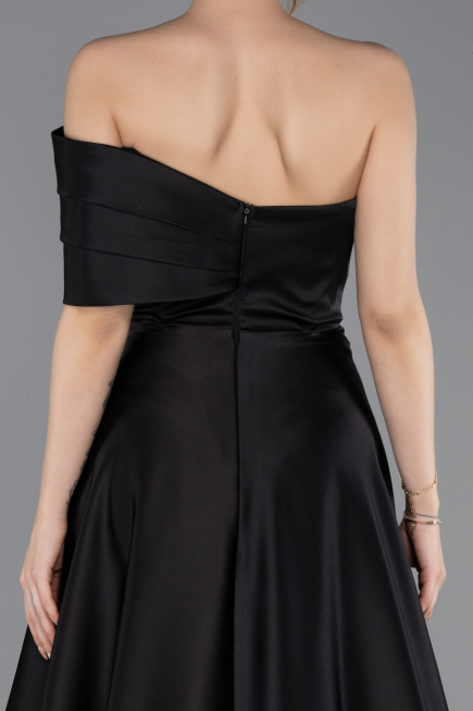 Abendkleid Lang Satin Schwarz ABU6019