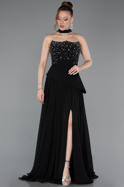 Abendkleid Lang Chiffon Schwarz ABU6018