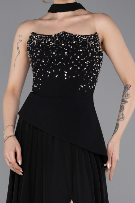 Abendkleid Lang Chiffon Schwarz ABU6018
