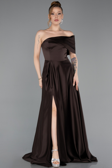 Abendkleid Lang Satin Braun ABU6019