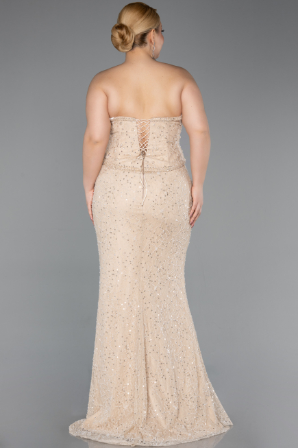 Abendkleid in Übergröße Lang Spitze Beige ABU5994