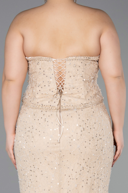 Abendkleid in Übergröße Lang Spitze Beige ABU5994