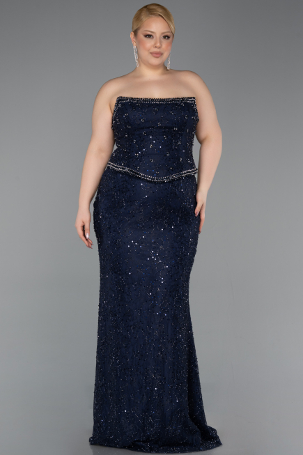 Abendkleid in Übergröße Lang Spitze Marineblau ABU5994