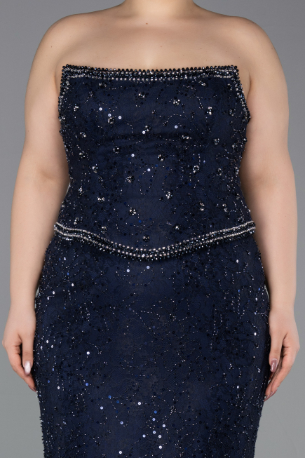 Abendkleid in Übergröße Lang Spitze Marineblau ABU5994