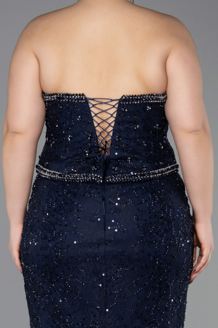 Abendkleid in Übergröße Lang Spitze Marineblau ABU5994