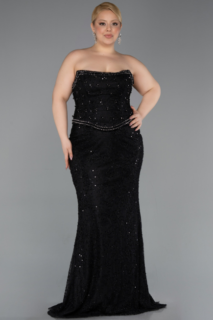 Abendkleid in Übergröße Lang Spitze Schwarz ABU5994