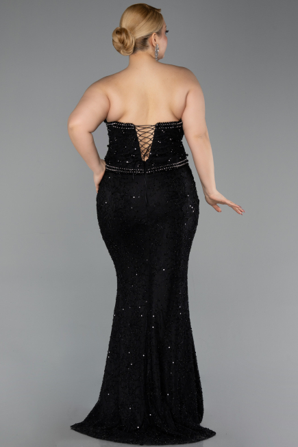 Abendkleid in Übergröße Lang Spitze Schwarz ABU5994