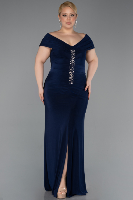 Abendkleid in Übergröße Lang Marineblau ABU5900