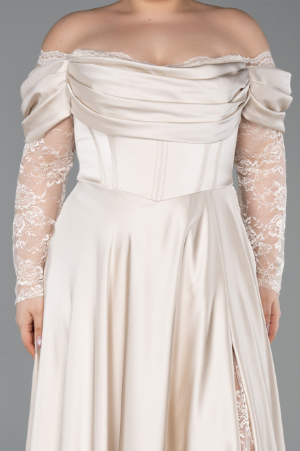 Beige Kleider İn Großen Größen Satin Lang ABU5261