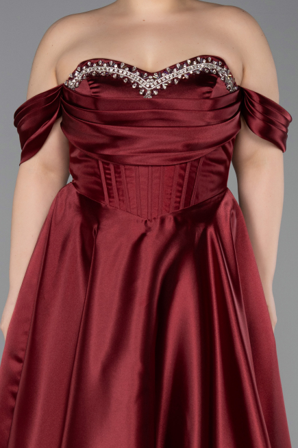 Weinrot Abendkleid İn Übergröße Satin Lang ABU5726