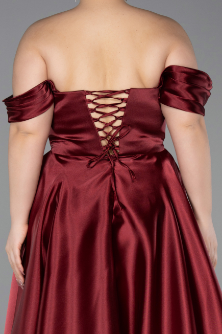 Weinrot Abendkleid İn Übergröße Satin Lang ABU5726
