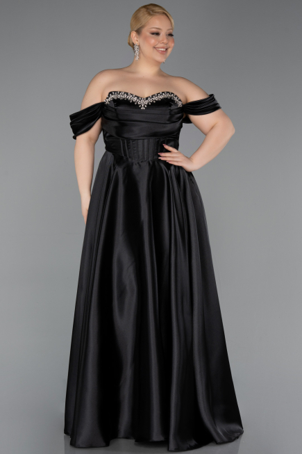 Abendkleid in Übergröße Lang Satin Schwarz ABU5726