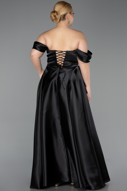 Abendkleid in Übergröße Lang Satin Schwarz ABU5726