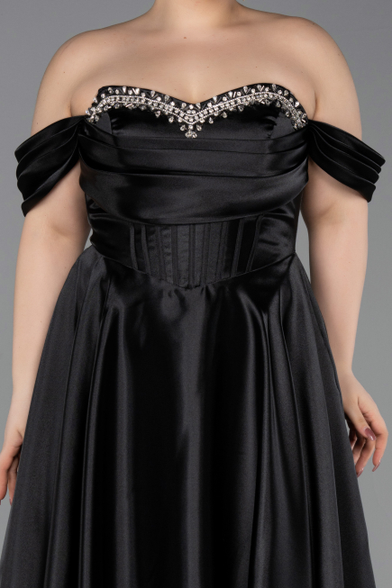 Abendkleid in Übergröße Lang Satin Schwarz ABU5726