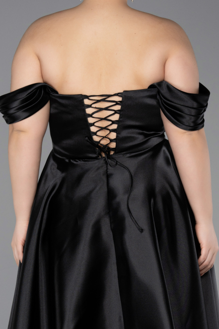 Abendkleid in Übergröße Lang Satin Schwarz ABU5726