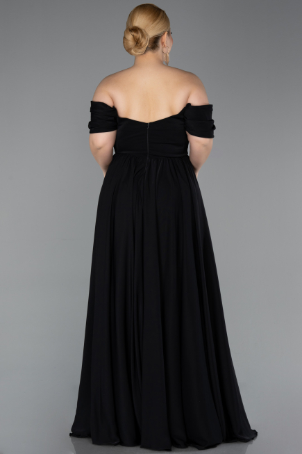 Abendgarderobe in Großen Größen Lang Chiffon Schwarz ABU3738