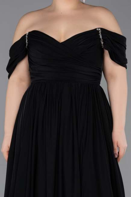 Abendgarderobe in Großen Größen Lang Chiffon Schwarz ABU3738