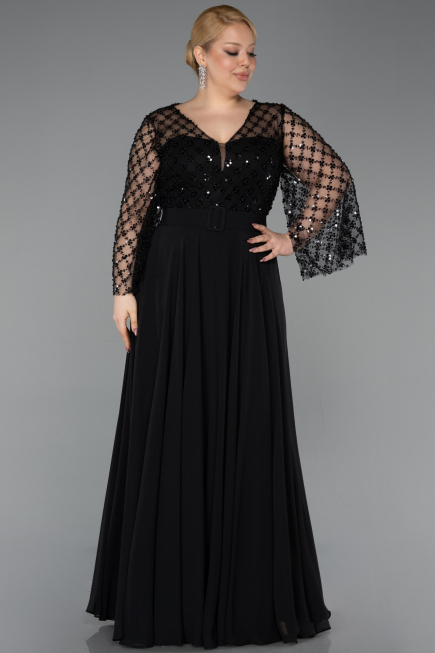 Schwarz Abendkleid İn Übergröße Chiffon Lang ABU5875