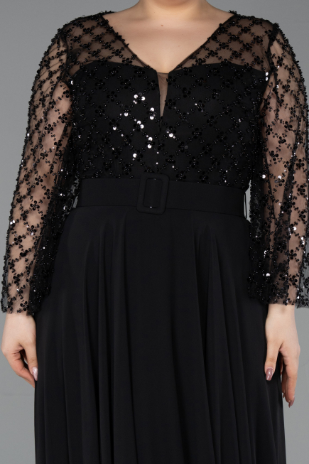 Schwarz Abendkleid İn Übergröße Chiffon Lang ABU5875